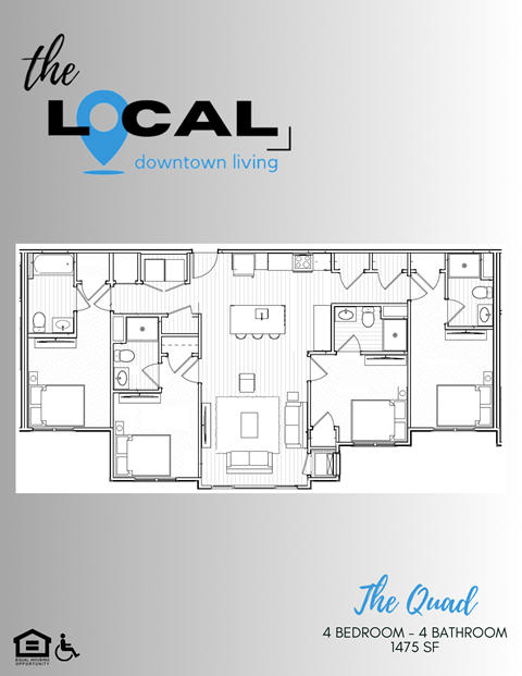 Floor plan for 4 beds, 4 baths, 1475 sqft